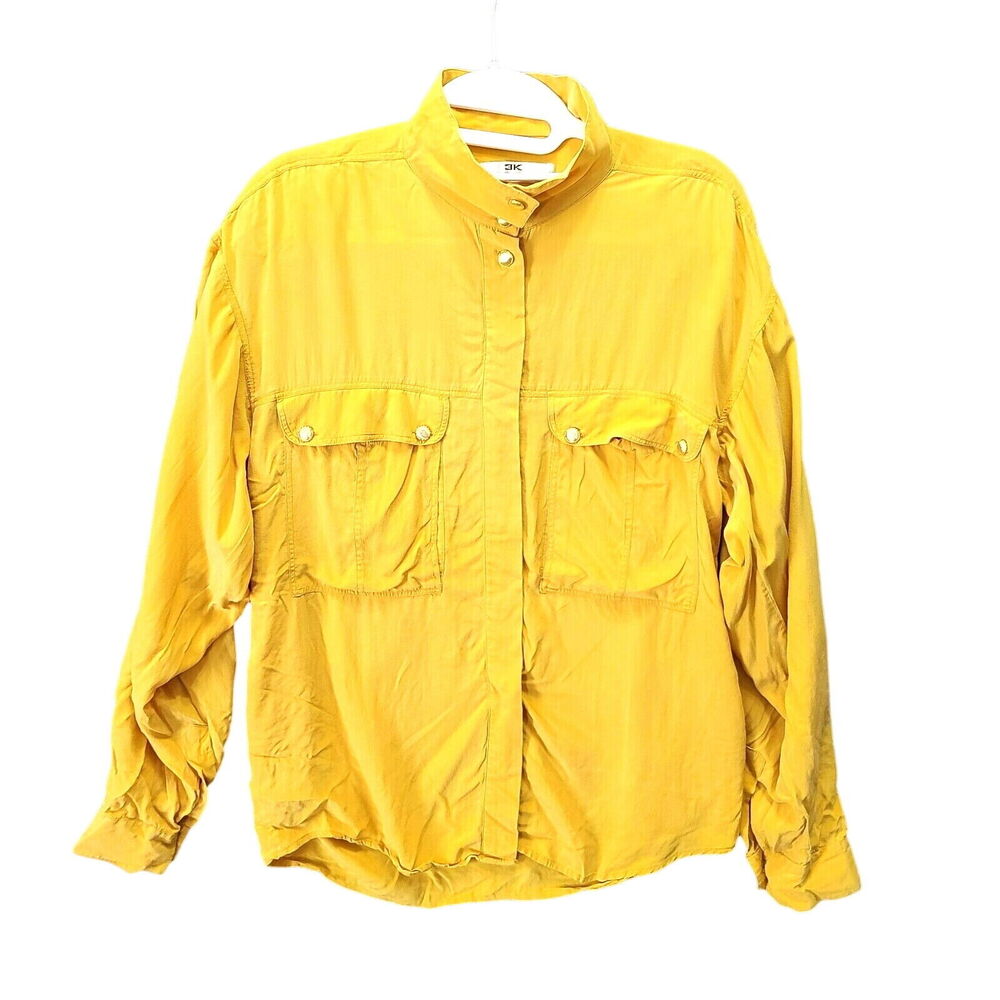 3K Edith Humar Casual Womens Button Up Yellow Shirt Size 44 Chest 26 Long